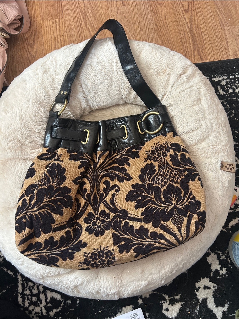 Aurielle Black and Tan Tapestry-Print Shoulder Bag